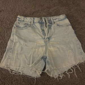 Light Blue Frayed Denim Shorts